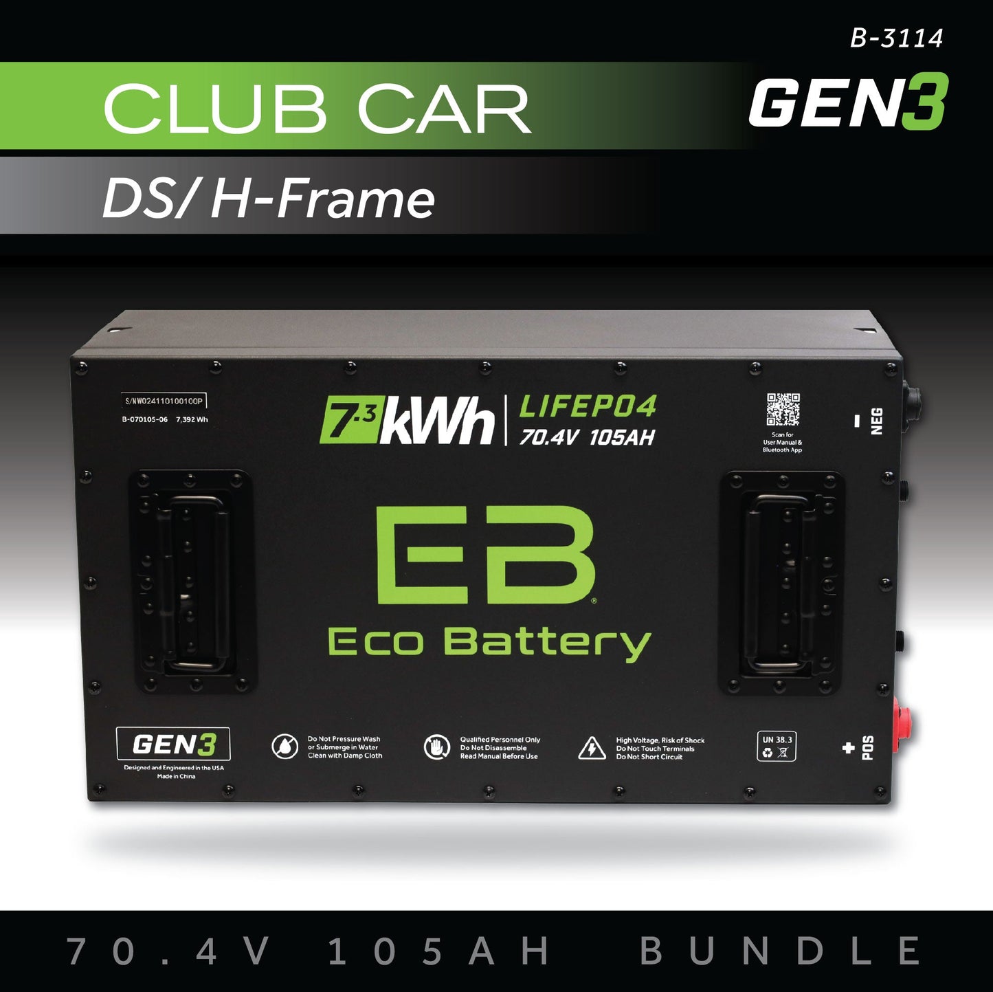 Eco Battery 70V 105AH Battery Bundle / Club Car DS / H-Frame - B-3114