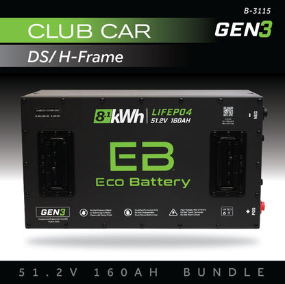 Eco Battery 51V 160AH Battery Bundle / Club Car DS / H-Frame - B-3115