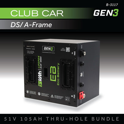 Eco Battery 51V 105AH Thru-Hole Battery Bundle / Club Car DS / A-Frame - B-3117