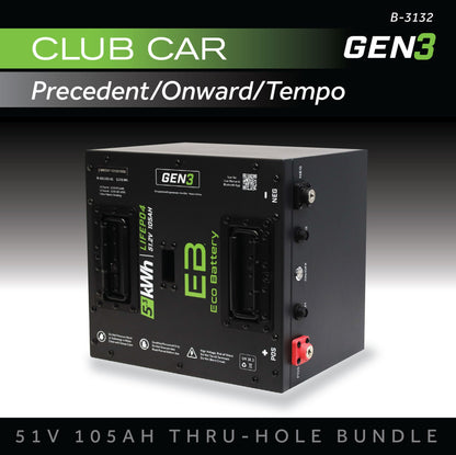 Eco Battery 51V 105AH Thru-Hole Battery Bundle / Club Car Precedent/Onward/Tempo - B-3132
