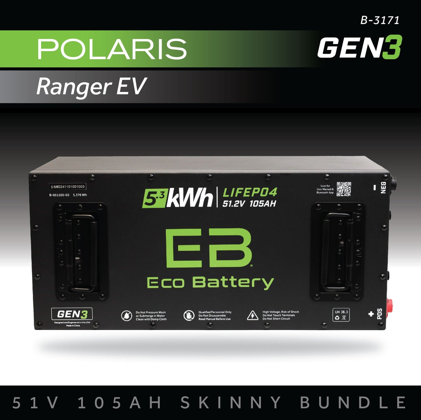 Eco Battery 51V 105AH Skinny Battery Bundle / Polaris Ranger EV - B-3171