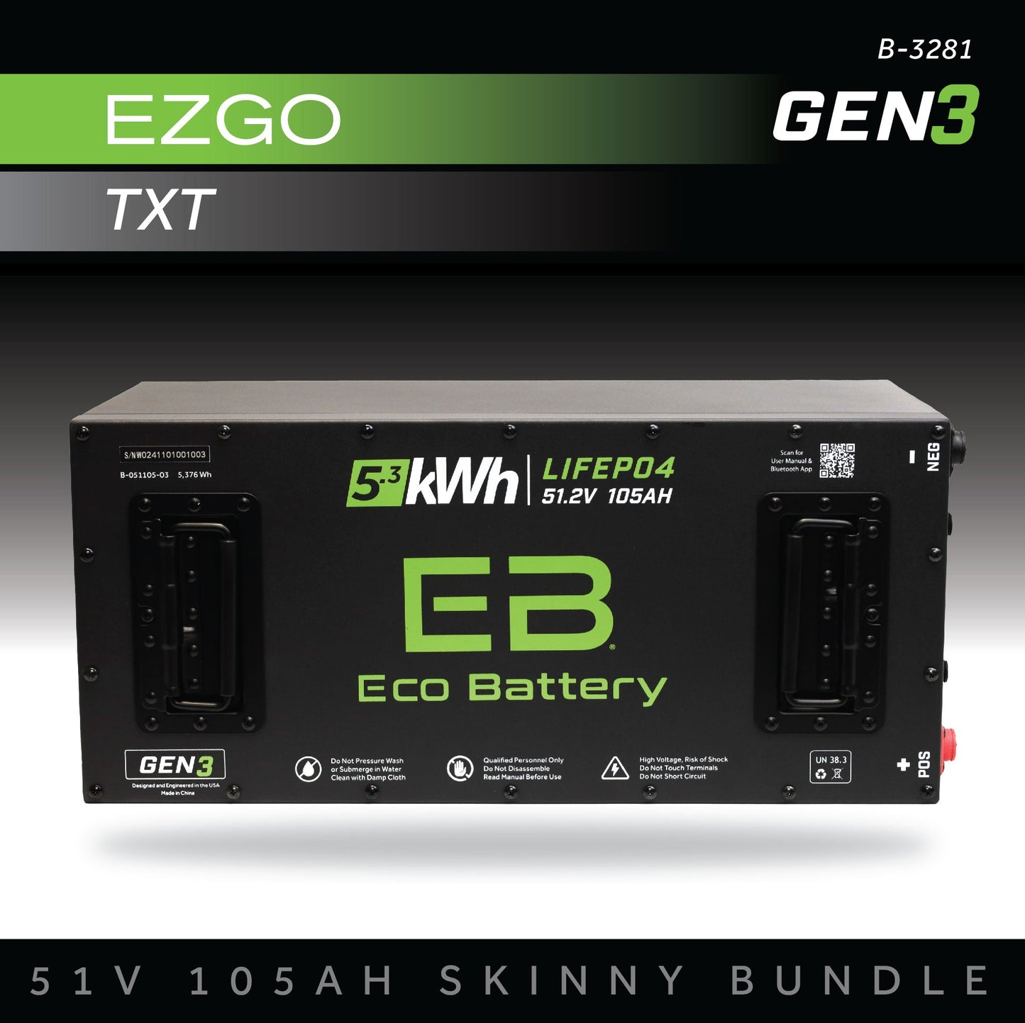 Eco Battery 51V 105AH Skinny Battery Bundle / EZGO TXT - B-3281