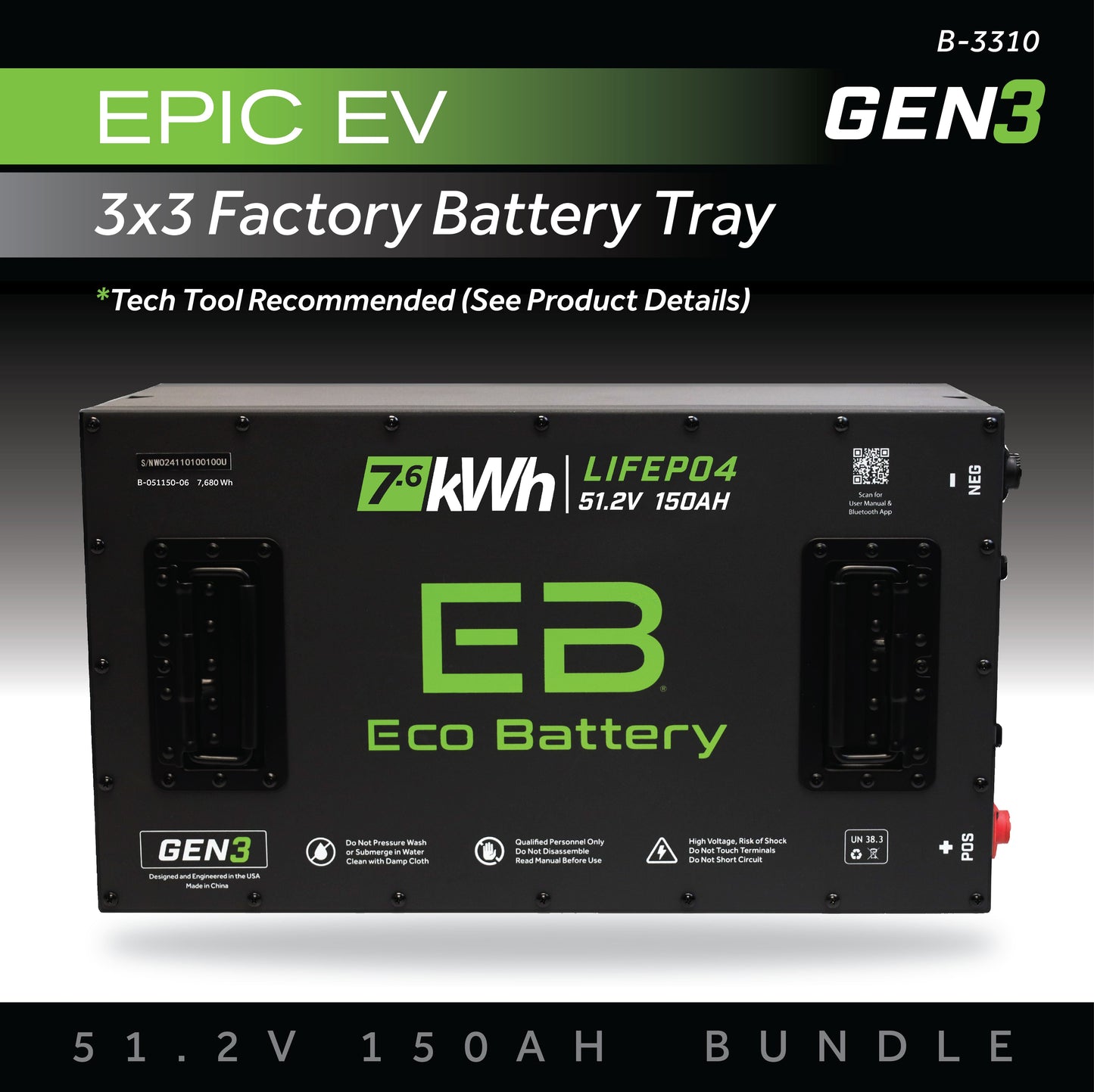 Eco Battery 51V 150AH Battery Bundle / Epic EV (3 x 3 Factory Battery Tray) - B-3310