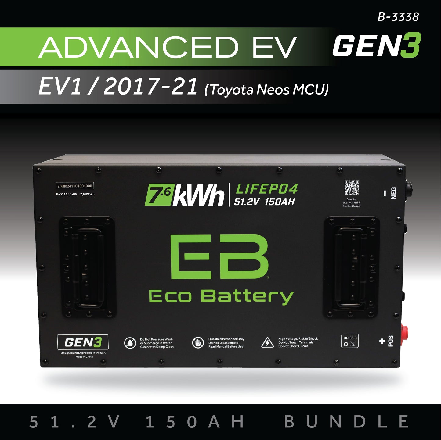 Eco Battery 51V 150AH Battery Bundle / Advanced EV EV1 / 2017-21 (Toyota Neos MCU) - B-3338