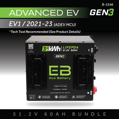 Eco Battery 51V 60AH Battery Bundle / Advanced EV EV1 / 2021-23 (ADEV MCU) - B-3346