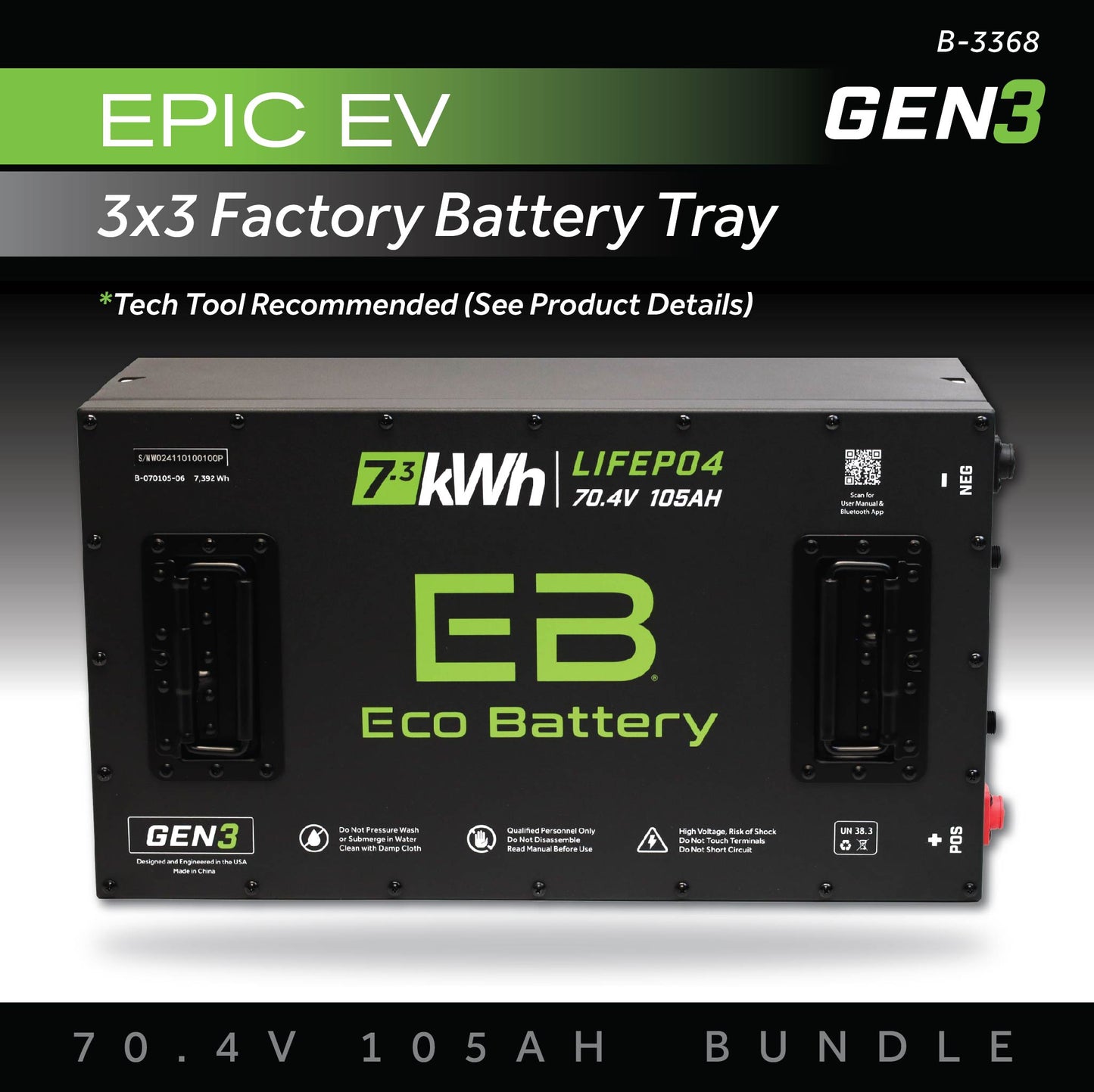 Eco Battery 70V 105AH Battery Bundle / Epic EV (3 x 3 Factory Battery Tray - B-3368
