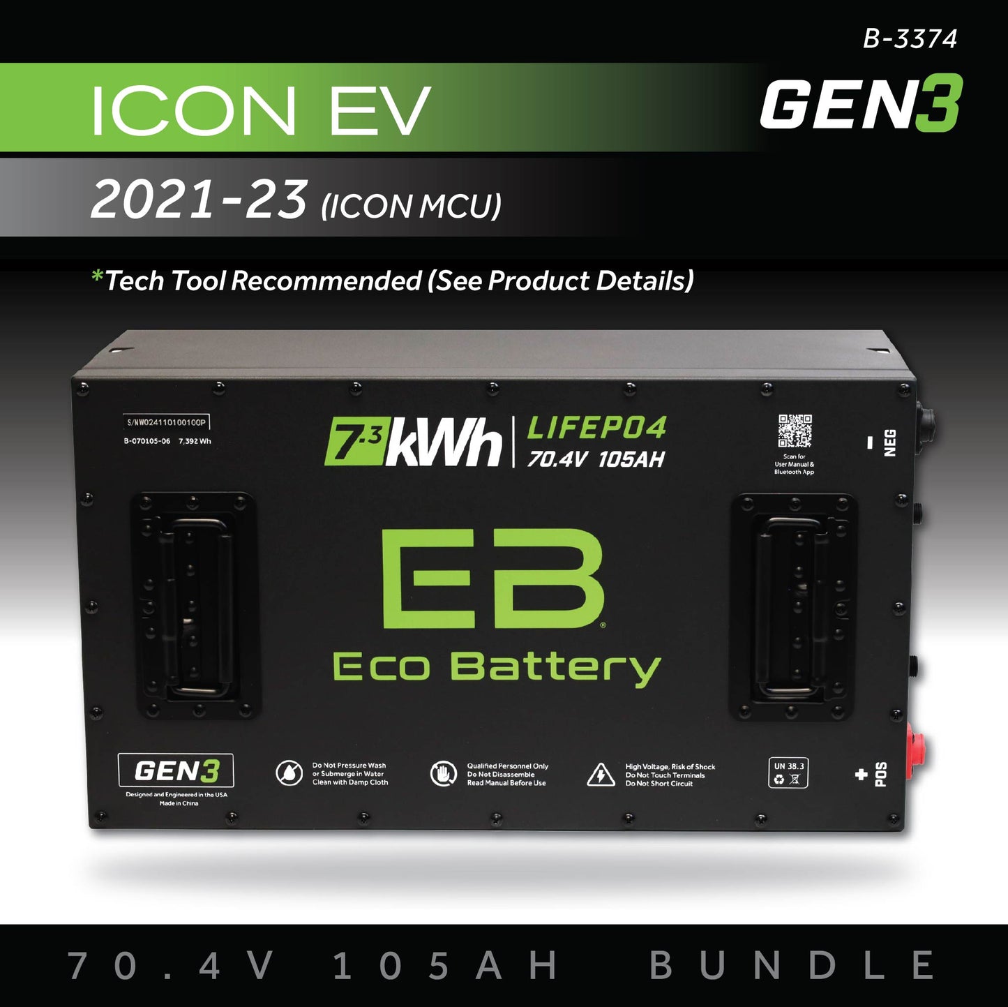 Eco Battery 70V 105AH Battery Bundle / ICON EV / 2021-23 (ICON MCU) - B-3374