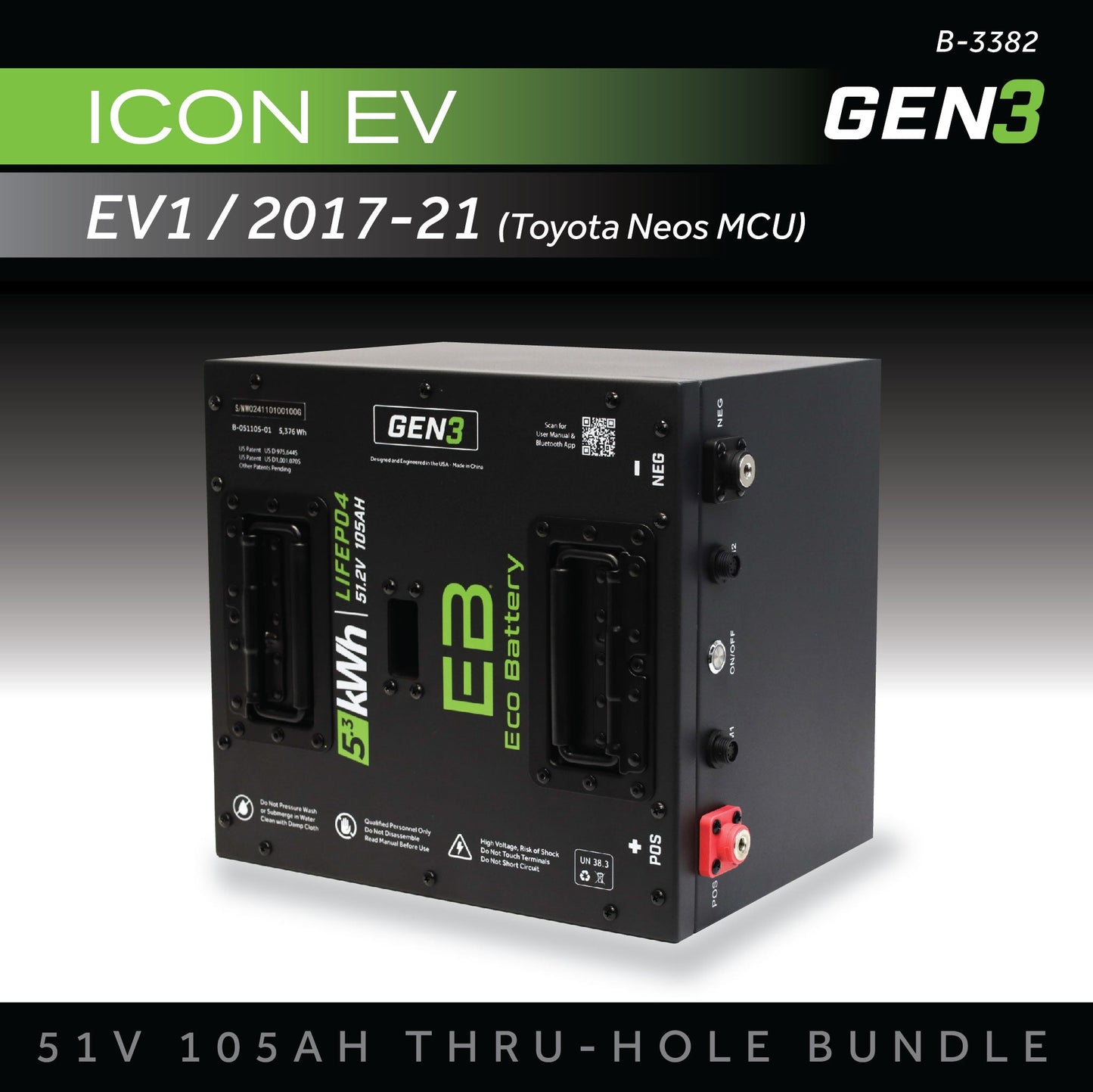 Eco Battery 51V 105AH Thru-Hole Battery Bundle / ICON EV / 2017-21 (Toyota Neos MCU) - B-3382