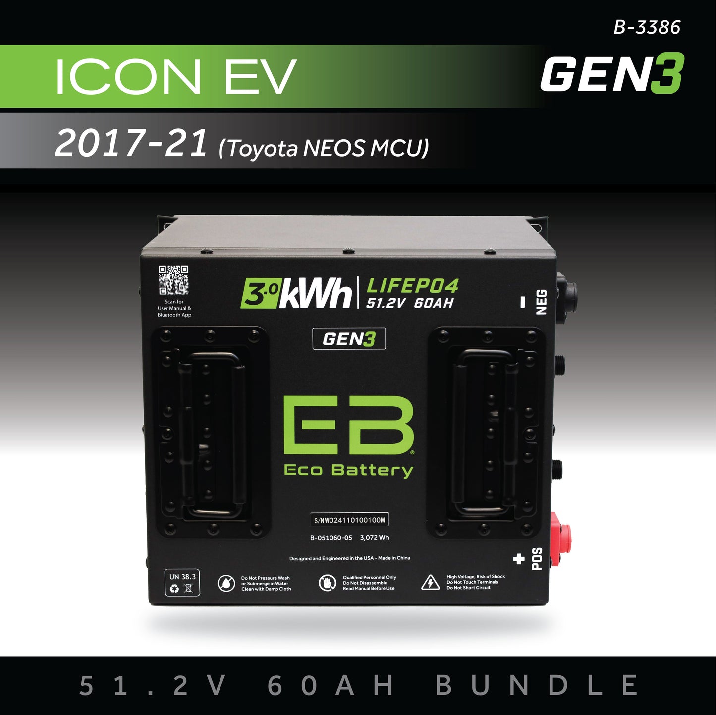 Eco Battery 51V 60AH Battery Bundle / ICON EV / 2017-21 (Toyota Neos MCU) - B-3386