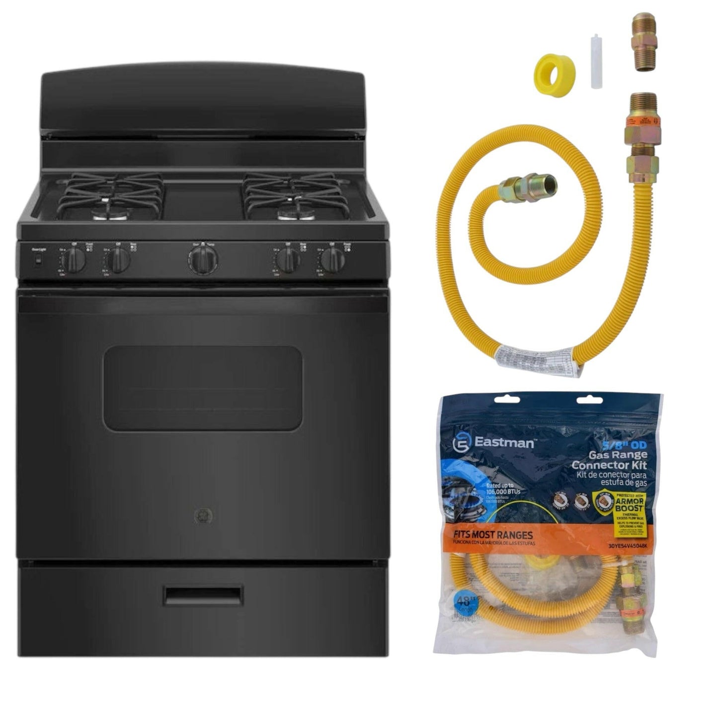 GE Gas Black Range with Installation Kit - 12232056