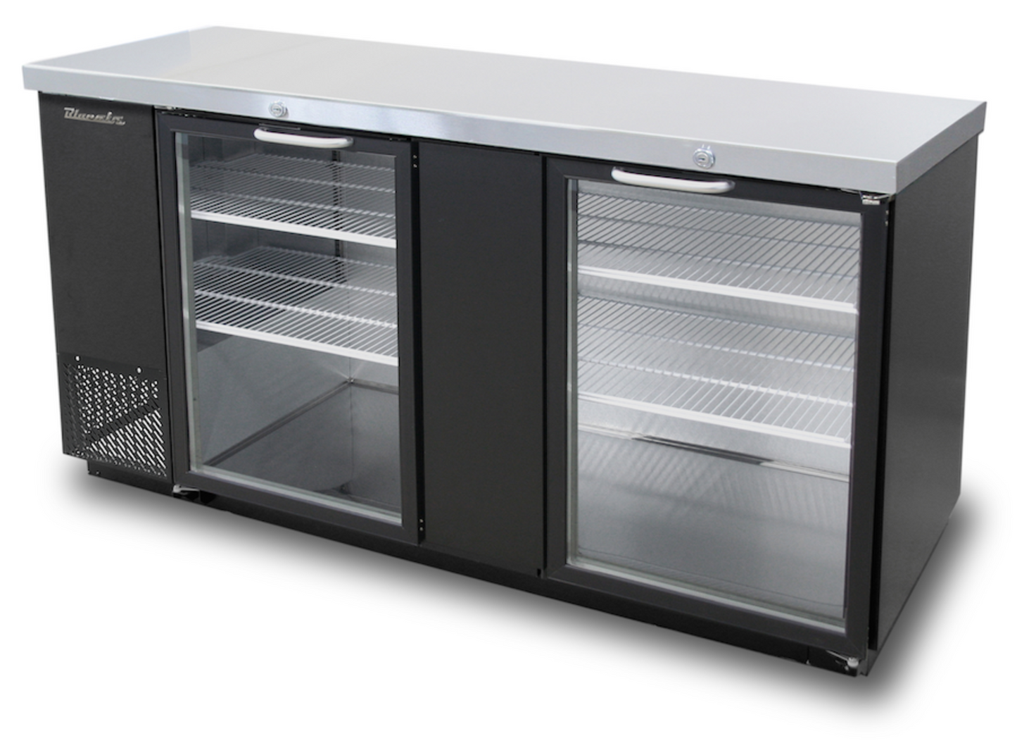 Blue Air BBB69-3BG-HC | 69" Wide 2 Door Black Vinyl Stainless Steal Back Bar - BBB69-3BG-HC