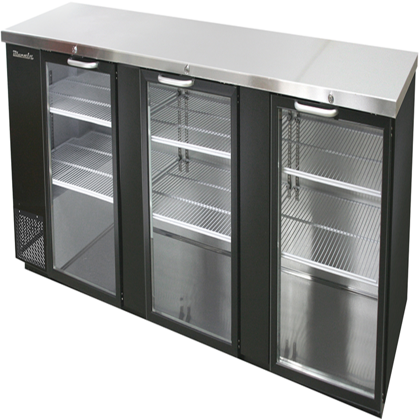 Blue Air BBB90-4BG-HC | 90" Wide 3 Door Black Viny Stainless Steal Back Bar - BBB90-4BG-HC