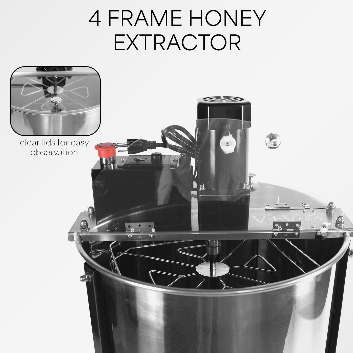 VIVO Electric 4 to 8 Frame Stainless Steel Honey Extractor - BEE-V004E