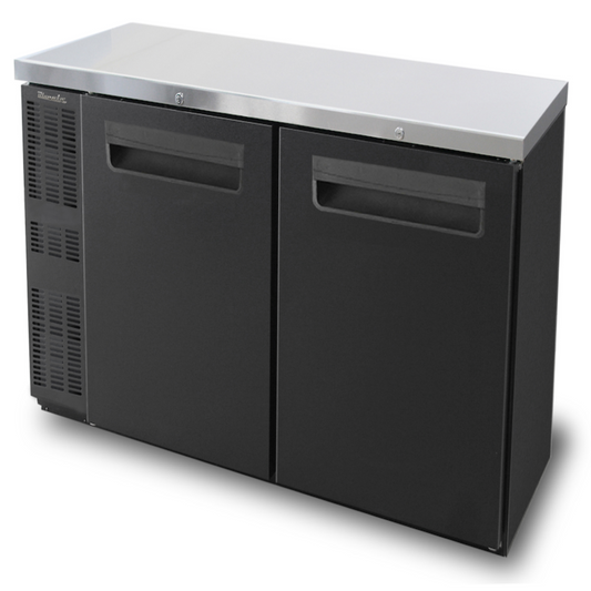 Blue Air BNB-60BT-HC | 60" Wide Narrow 2 Door Black Vinyl Stainless Steal Back Bar - BNB-60BT-HC