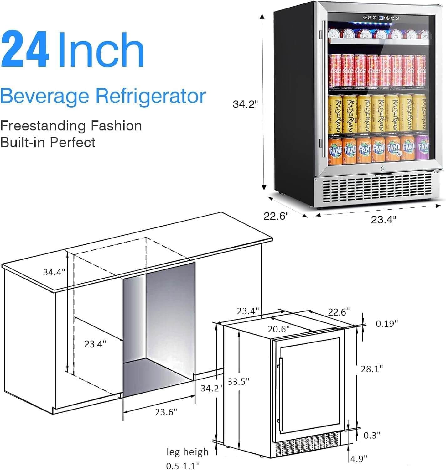 BODEGA Beverage Refrigerator 24 Inch 180 Cans Beer Fridge