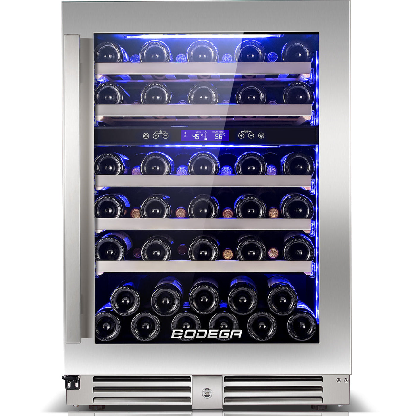 BODEGAcooler 24" 56 Bottles Dual Zone Compressor Wine Cooler with Wood Shelves