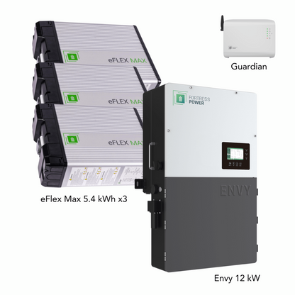 Aims Power Hybrid Power Kit | 12kW 120/240 Output 48VDC - 16.2kWh System Bundle | Envy12 Hybrid Inverter + 3 x eFlex Max Lithium Battery | Guardian Battery Monitor - Envy12+3eFlexMax+Guardian
