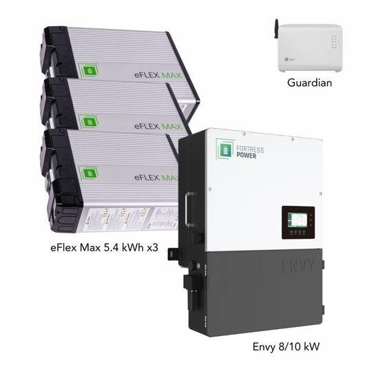 Aims Power Hybrid Power Kit | 10kW 120/240 Output 48VDC - 16.2kWh System Bundle | Envy10 Hybrid Inverter + 3 x eFlex Max Lithium Battery | Guardian Battery Monitor - Envy10+3eFlexMax+Guardian