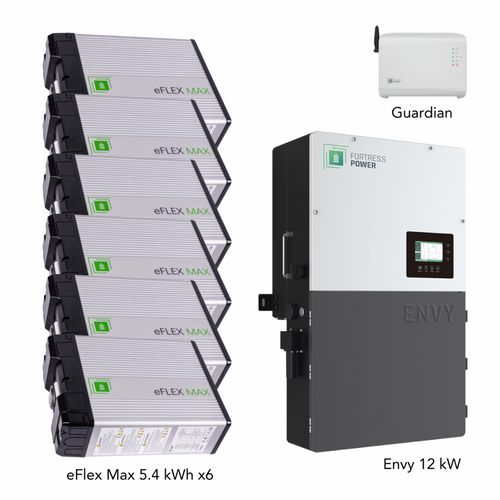 Aims Power Hybrid Power Kit | 12kW 120/240 Output 48VDC - 32.4kWh System Bundle | Envy12 Hybrid Inverter + 6 x eFlex Max Lithium Battery | Guardian Battery Monitor - Envy12+6eFlexMax+Guardian