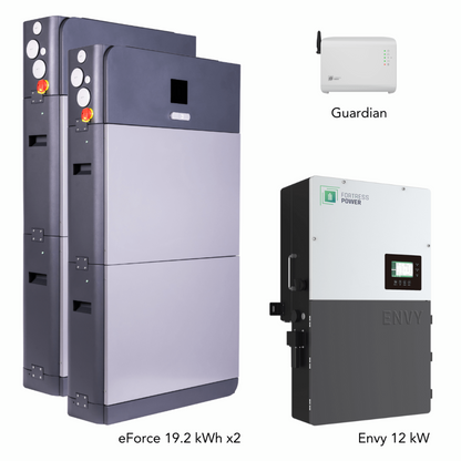 Aims Power Hybrid Power Kit | 12kW 120/240 Output 48VDC - 38.4kWh System Bundle | Envy12 Hybrid Inverter + 2 x eForce 19.2 Stackable Lithium Battery | Guardian Battery Monitor - Envy12+2*eForce19.2+Guardian