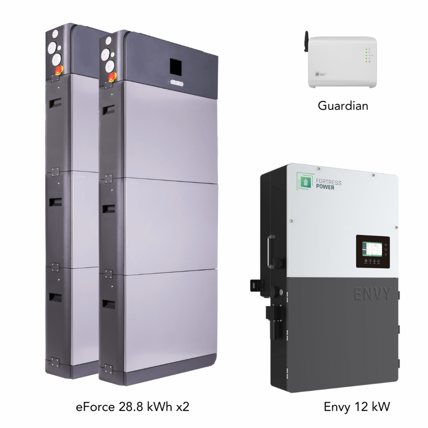 Aims Power Hybrid Power Kit | 12kW 120/240 Output 48VDC - 57.6kWh System Bundle | Envy12 Hybrid Inverter + 2 x eForce 28.8 Stackable Lithium Battery | Guardian Battery Monitor - Envy12+2*eForce28.8+Guardian