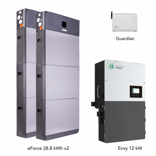 Aims Power Hybrid Power Kit | 12kW 120/240 Output 48VDC - 57.6kWh System Bundle | Envy12 Hybrid Inverter + 2 x eForce 28.8 Stackable Lithium Battery | Guardian Battery Monitor - Envy12+2*eForce28.8+Guardian