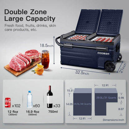 BODEGAcooler Portable Freezer 80Qt/75L Dual Door TWW75