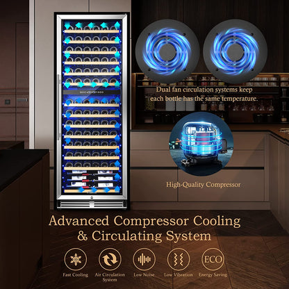 AAOBOSI 24" Free Standing 154 Bottles Wine Cooler in Stainless Steel with Wood Shelves  - YC-408B