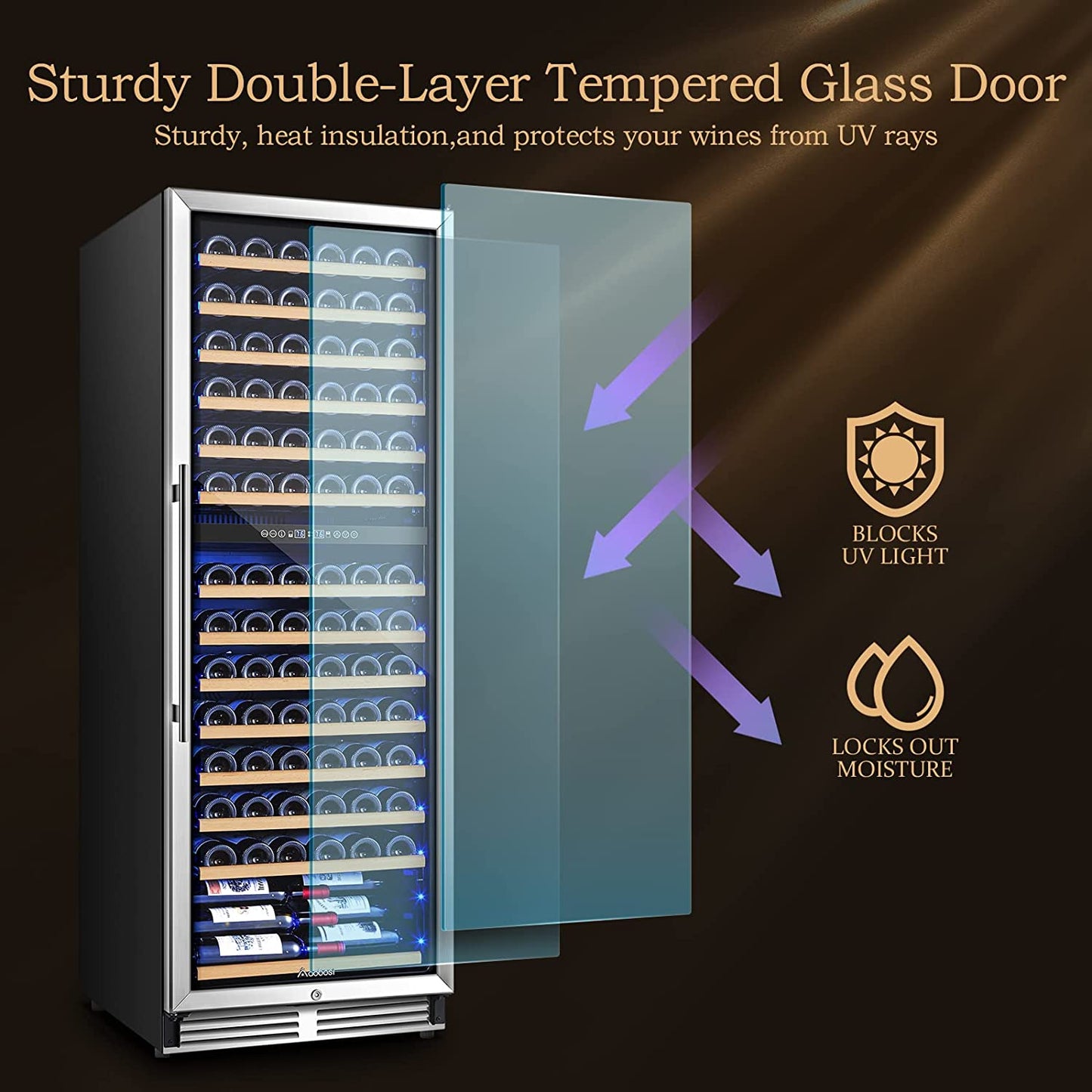AAOBOSI 24" Free Standing 154 Bottles Wine Cooler in Stainless Steel with Wood Shelves  - YC-408B
