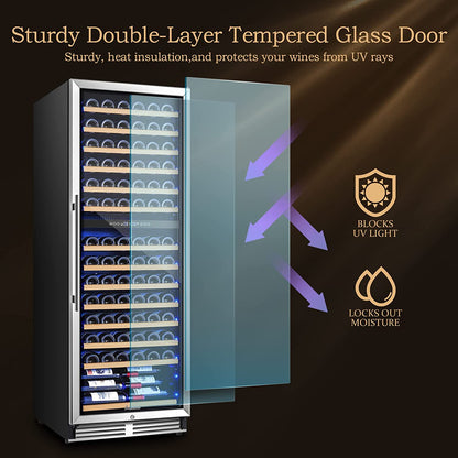 AAOBOSI 24" Free Standing 154 Bottles Wine Cooler in Stainless Steel with Wood Shelves  - YC-408B