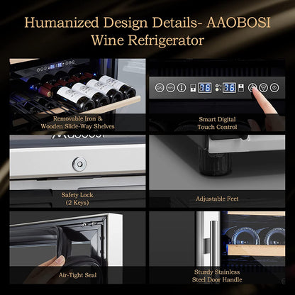 AAOBOSI 24" Free Standing 154 Bottles Wine Cooler in Stainless Steel with Wood Shelves  - YC-408B