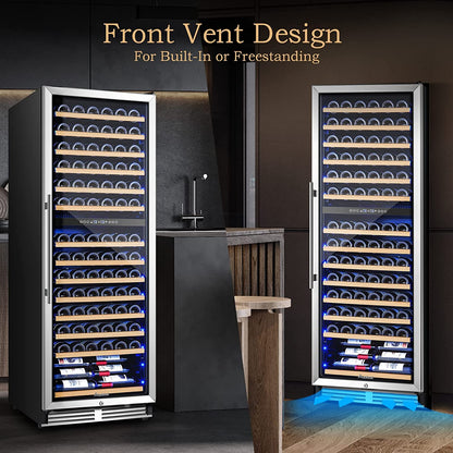 AAOBOSI 24" Free Standing 154 Bottles Wine Cooler in Stainless Steel with Wood Shelves  - YC-408B
