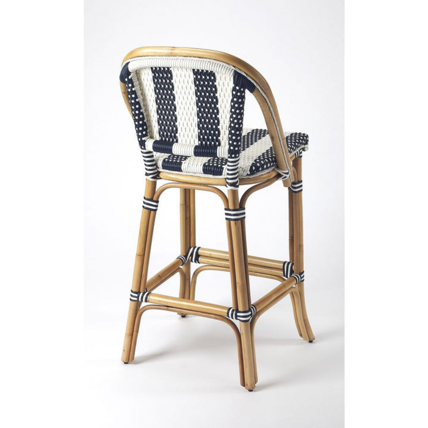 Butler Specialty Lila Blue & White Stripe Rattan Bar Stool