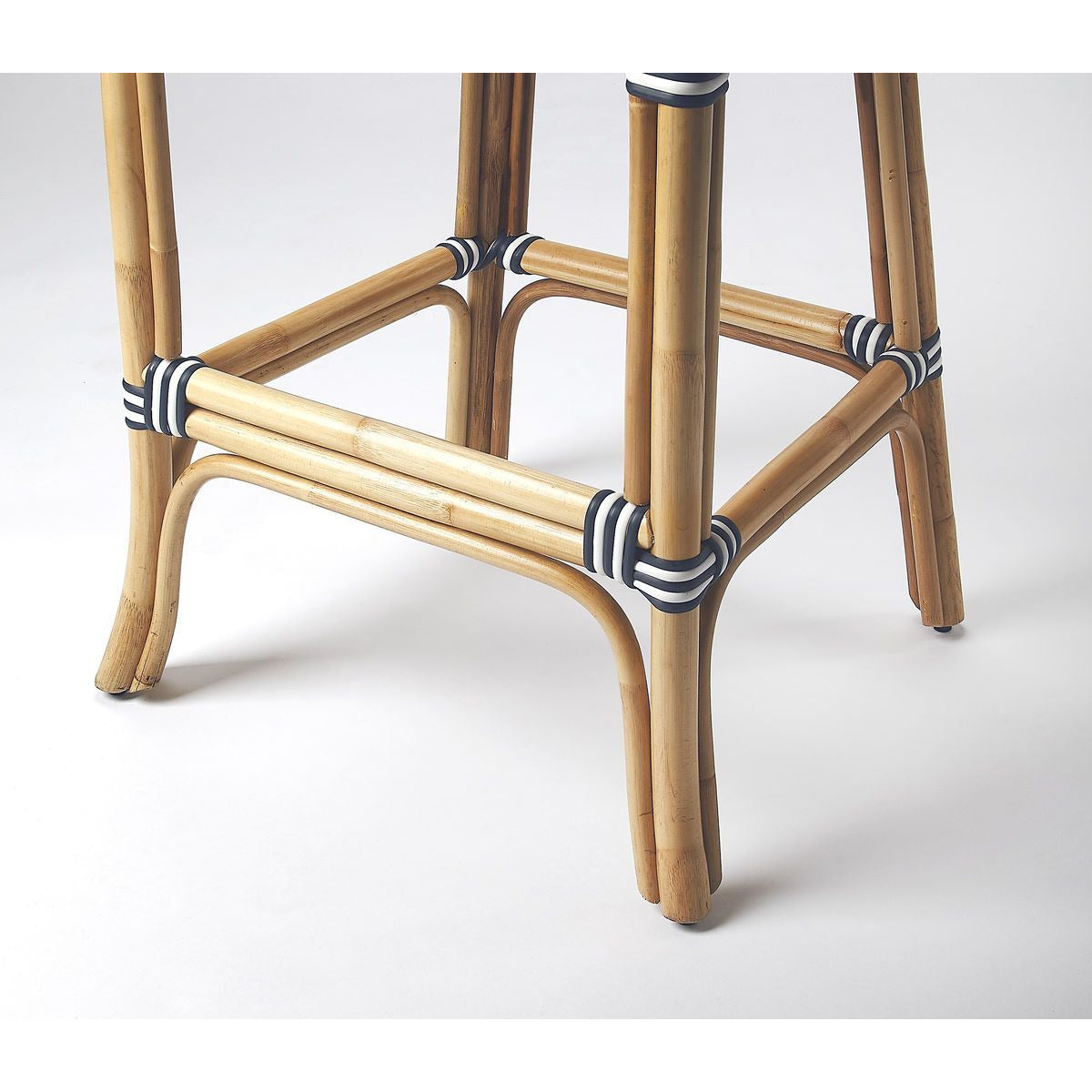 Butler Specialty Lila Blue & White Stripe Rattan Bar Stool