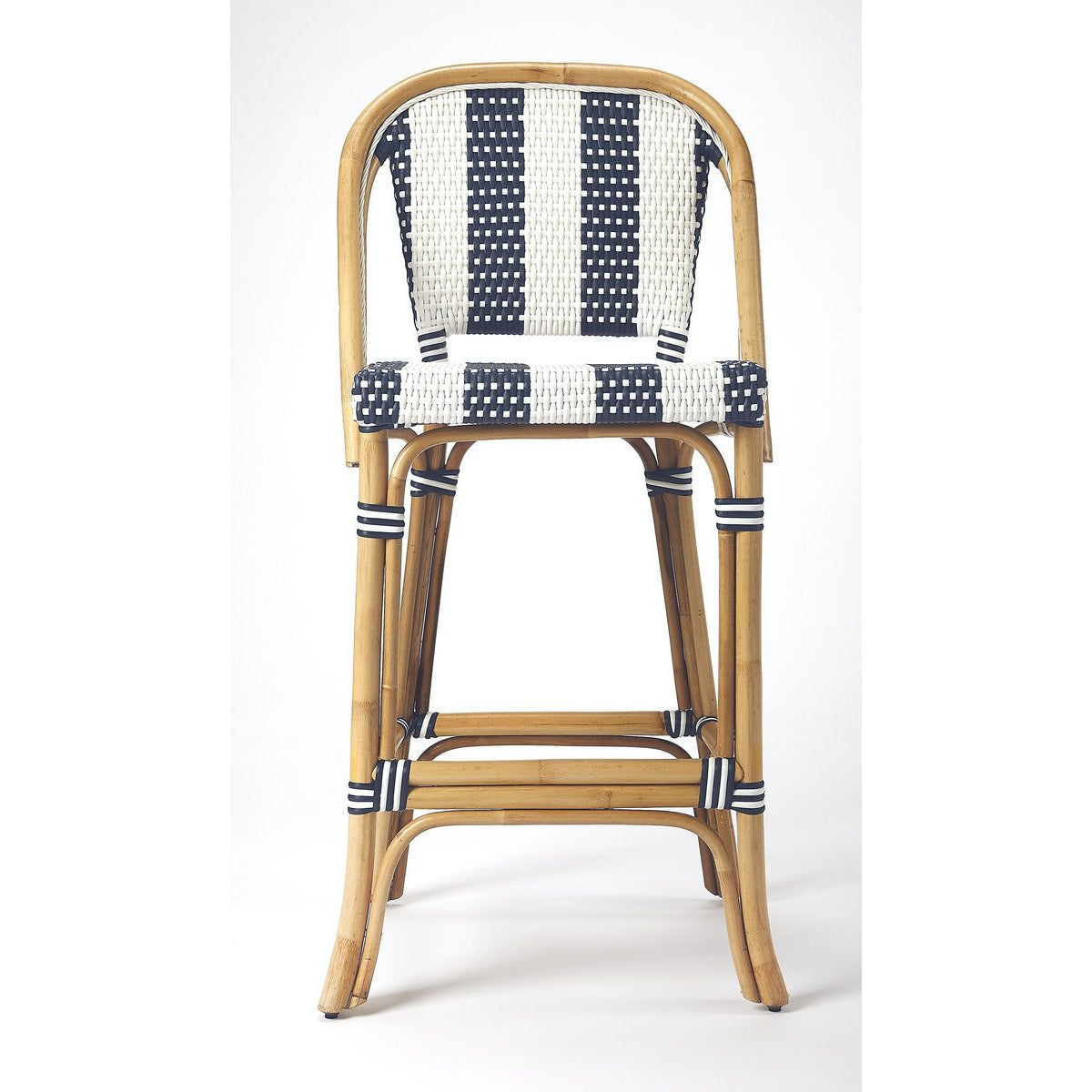 Butler Specialty Lila Blue & White Stripe Rattan Bar Stool