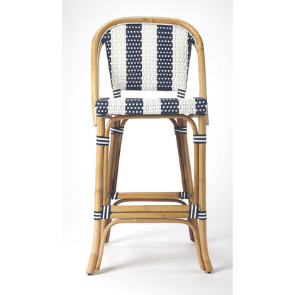 Butler Specialty Lila Blue & White Stripe Rattan Bar Stool