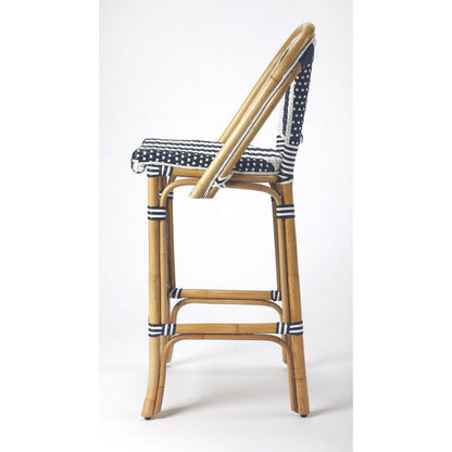 Butler Specialty Lila Blue & White Stripe Rattan Bar Stool
