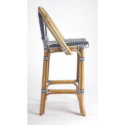 Butler Specialty Lila Blue & White Stripe Rattan Bar Stool
