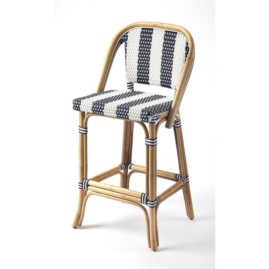 Butler Specialty Lila Blue & White Stripe Rattan Bar Stool