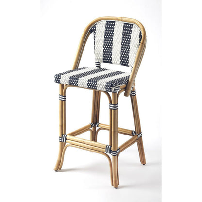 Butler Specialty Lila Blue & White Stripe Rattan Bar Stool