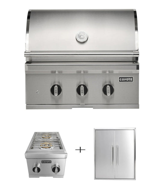 COYOTE SL-SERIES 30" GRILL PACKAGE - 30" SL-SERIES GRILL, 26" DOUBLE DOOR & DOUBLE SIDE BURNER - C3SL30+C3-DA2426+C3DB