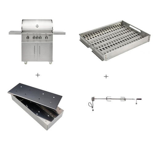 COYOTE SL-SERIES 36" GRILL PACKAGE - 36" SL-SERIES GRILL W/ CART, CHARCOAL TRAY, SMOKER BOX, AND ROTISSERIE KIT - C3SL36
