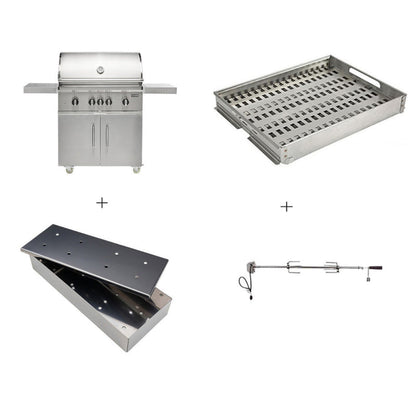 COYOTE SL-SERIES 36" GRILL PACKAGE - 36" SL-SERIES GRILL W/ CART, CHARCOAL TRAY, SMOKER BOX, AND ROTISSERIE KIT - C3SL36