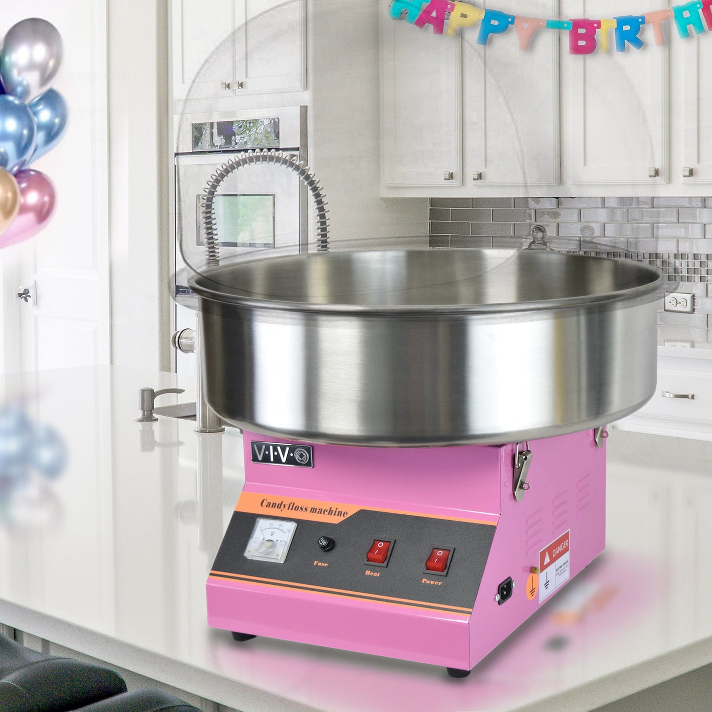 VIVO Electric Commercial Cotton Machine with Bubble Shield - CANDY-KIT-1