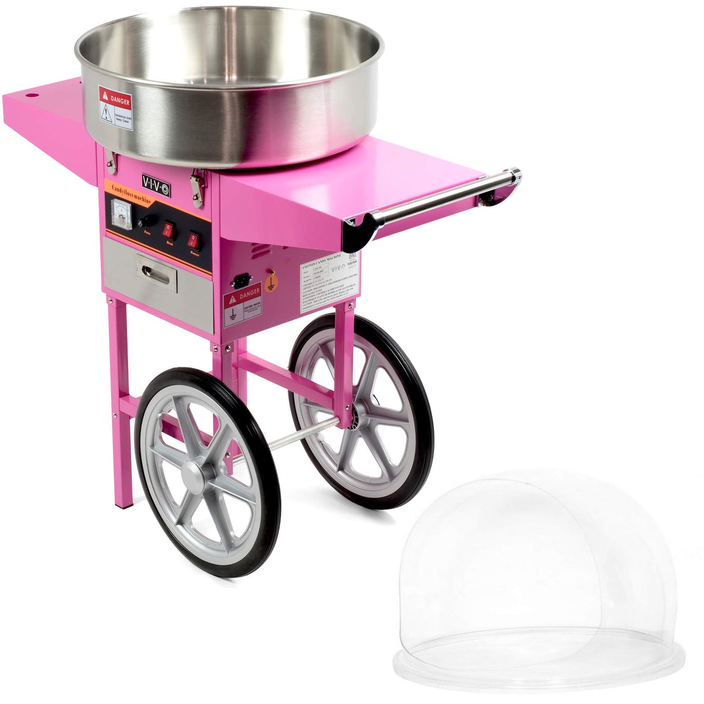 VIVO Electric Commercial Cotton Machine with Cart and Bubble Shield - CANDY-KIT-2