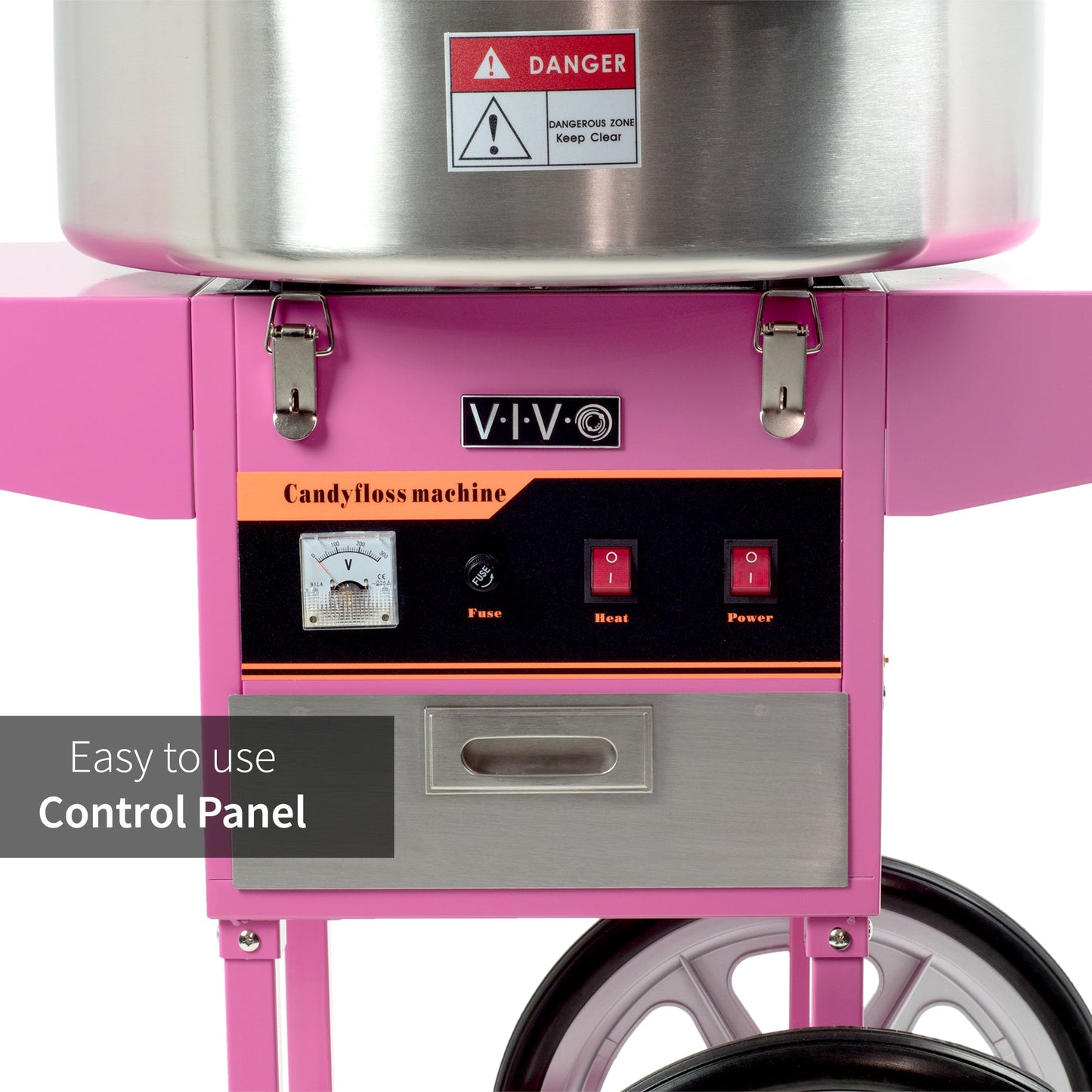 VIVO Electric Commercial Cotton Machine with Cart and Bubble Shield - CANDY-KIT-2