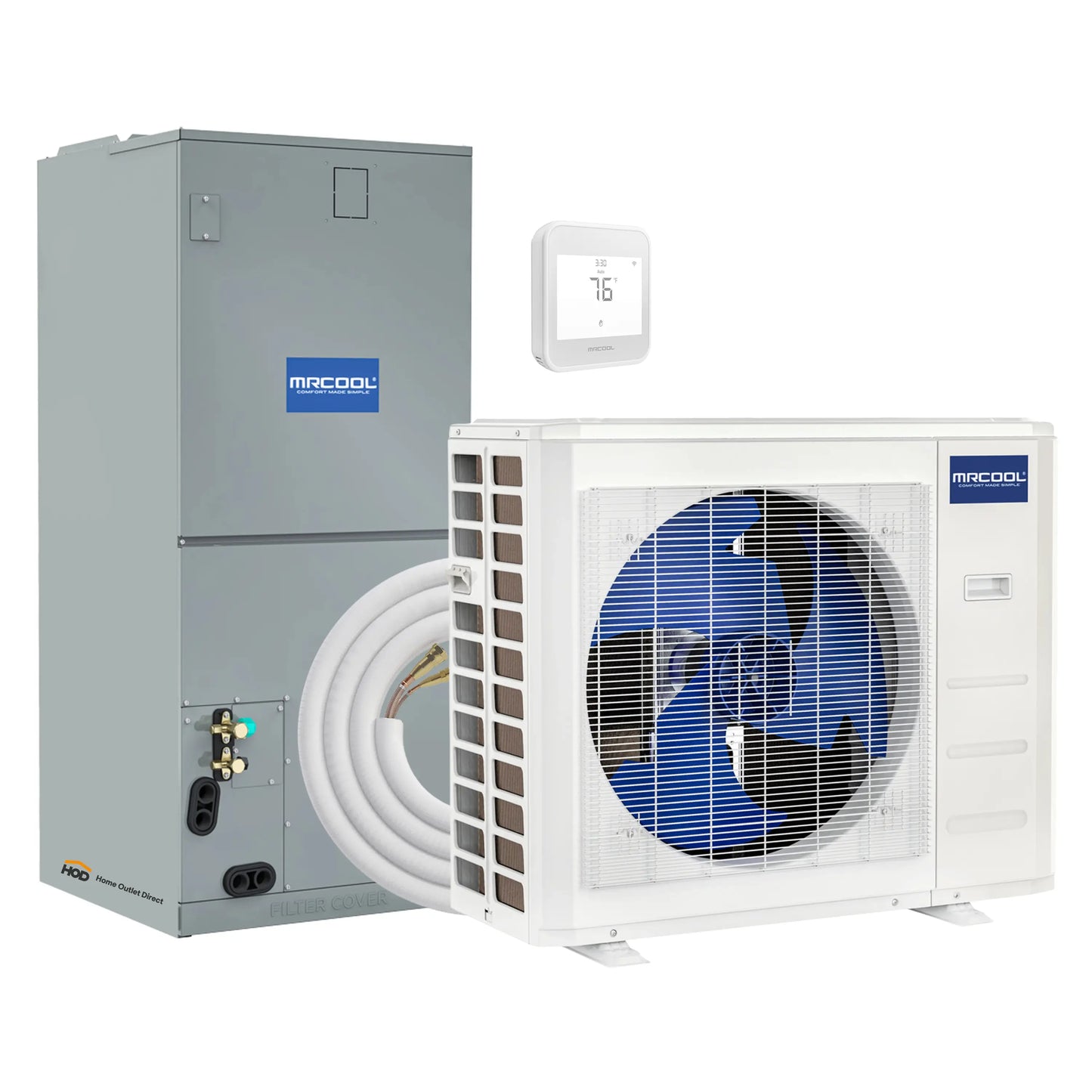 MRCOOL Hyper Heat 2nd Gen 36K BTU, 3 Ton, 17.4 SEER2 Heat Pump Condenser and Ducted Air Handler with 25 Ft. R-454B No-Vac Lineset  - CENTRAL-36-HP-230B25