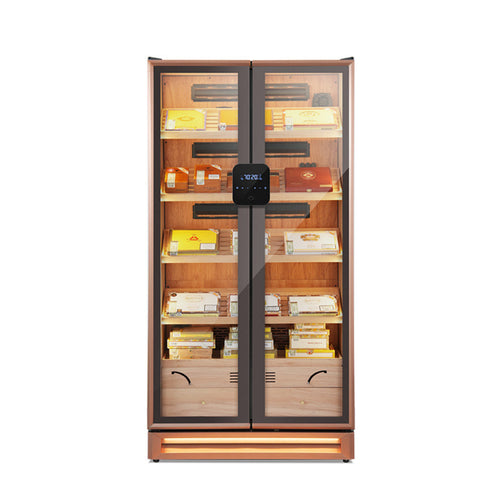 Afidano Double-Door Cigar Humidor, 3000 Cigar Capacity with Fingerprint Lock & LED Lighting