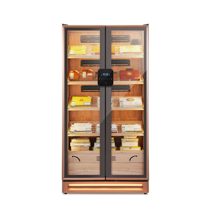 Afidano Double-Door Cigar Humidor, 3000 Cigar Capacity with Fingerprint Lock & LED Lighting