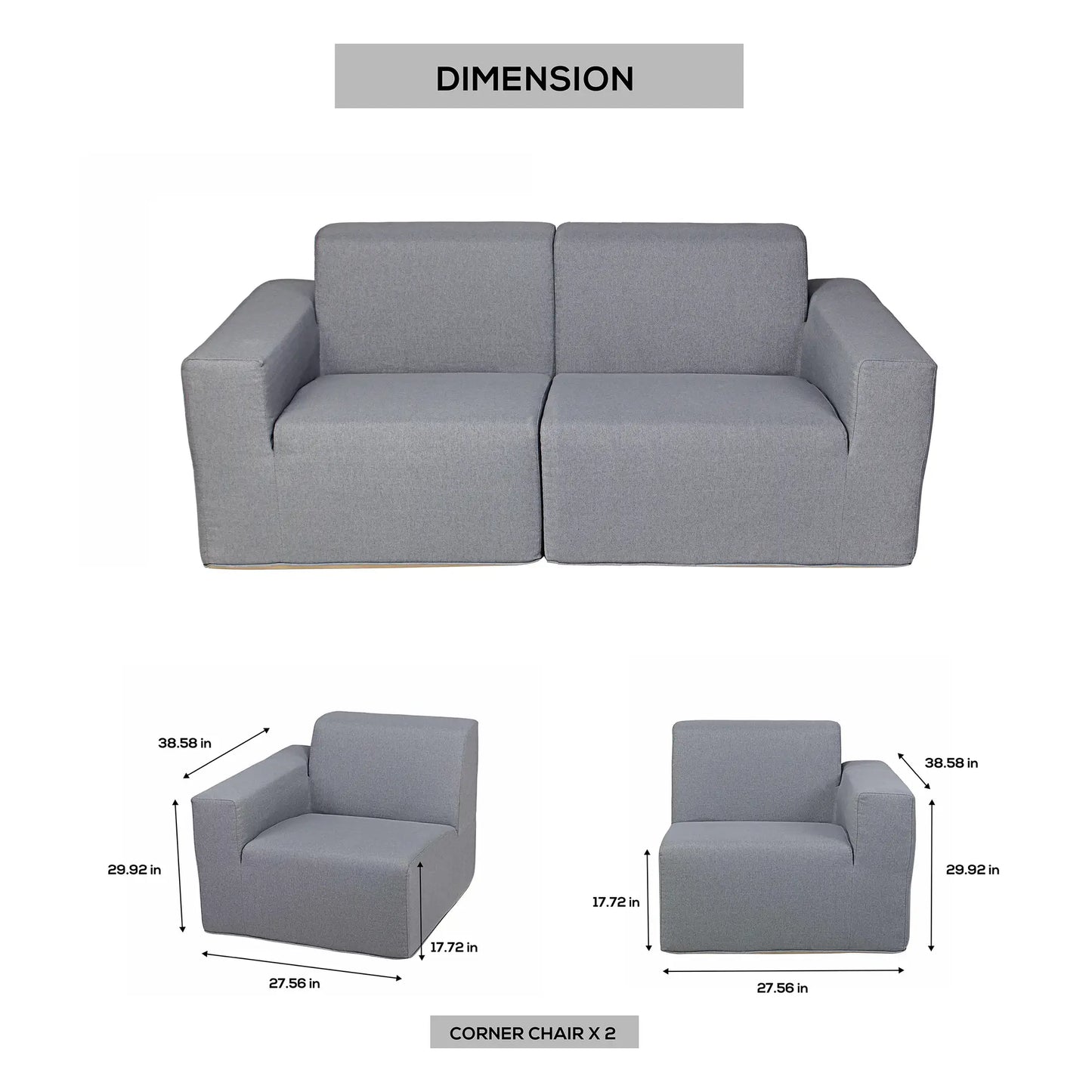 Deko Living 2 Piece Seating Gray Compressed Foam Sectional Sofa  - CIF50017SET